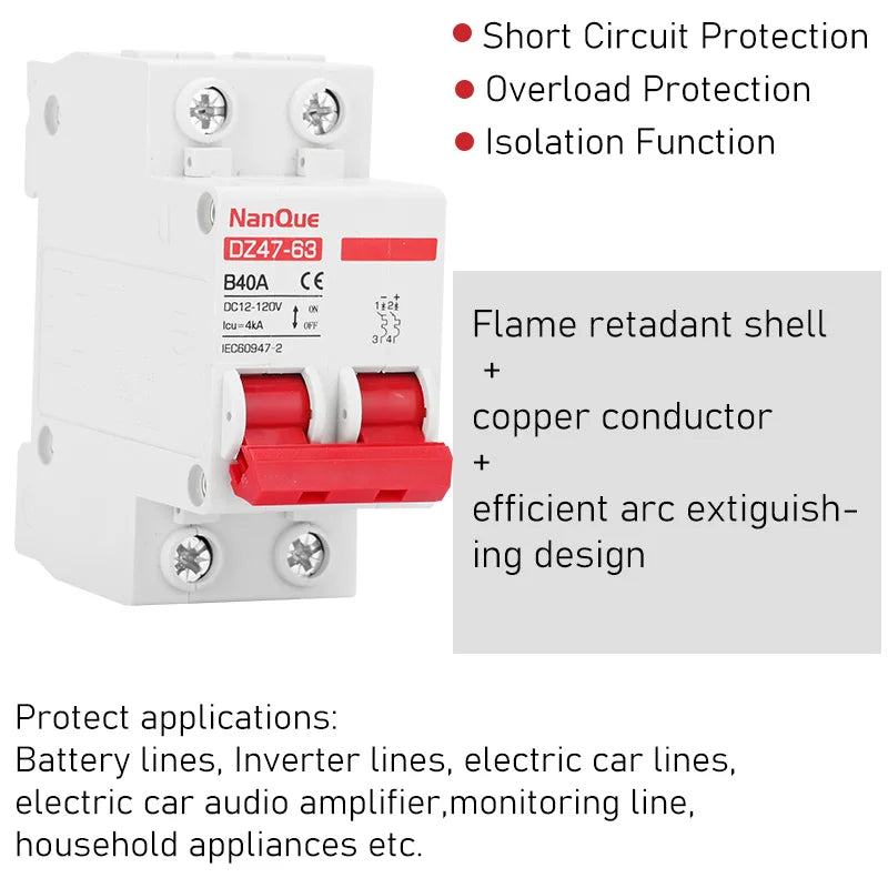 NANQUE 12V-110V مفتاح قاطع الدائرة المصغرة - حماية البطارية الإيجابية / السلبية