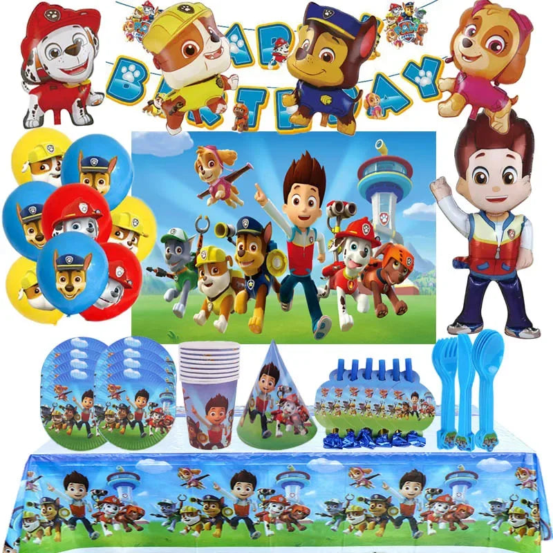 Paw Patrol folyo balonu ve erkeklerin doğum günü kutlamaları için parti malzemeleri