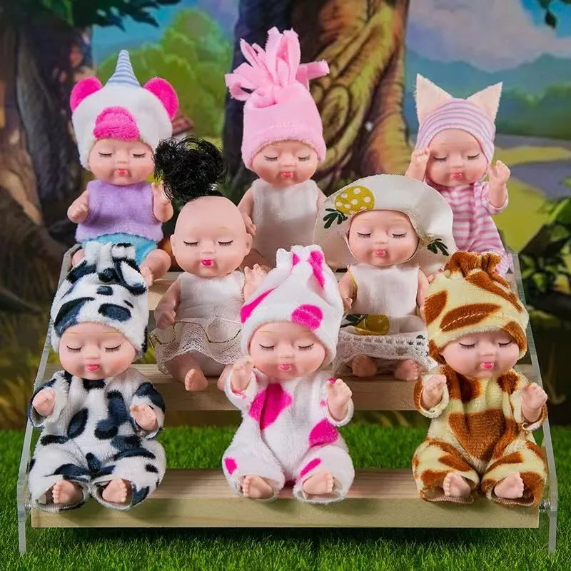 🔵 Yeni moda 11cm simülasyon yeniden doğuş bebekler oyuncak mini sevimli uyku bebek serisi bebek karikatür hayvan oyuncak çocuklar için doğum günü hediyesi