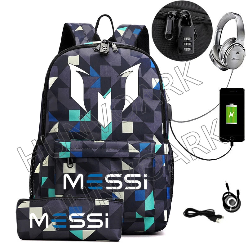 Messi Casual USB Backpack for Teens - Cyprus