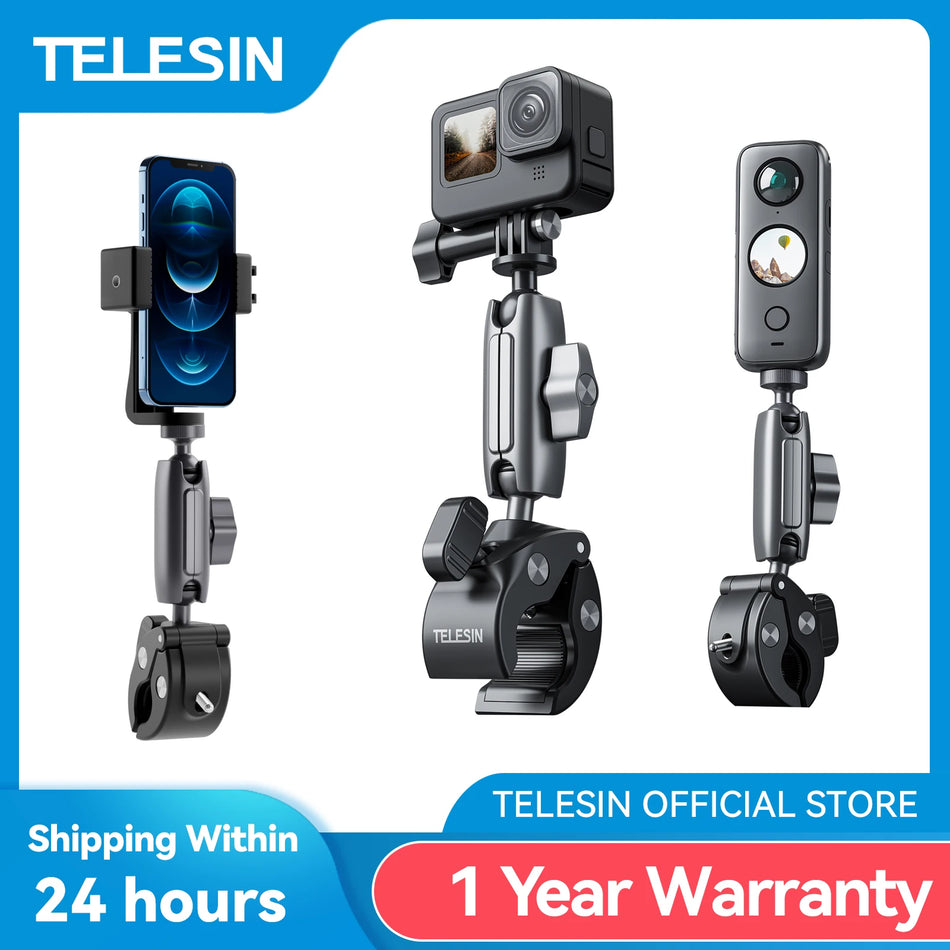 Telesin 360 ° αλουμινίου Super Clamp για κάμερες δράσης και κινητά τηλέφωνα