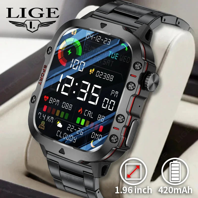 LIGE Rugged Military Smart Watch with Health Tracking and Bluetooth Call 기능