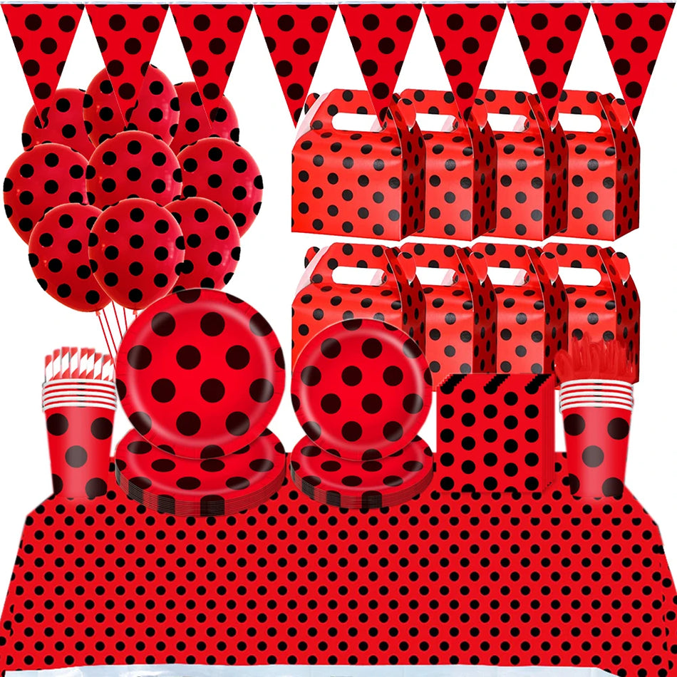 🔵 Miraculous Ladybug Party Tableware Set - 1st Birthday, Baby Shower, Polka Dots - Cyprus