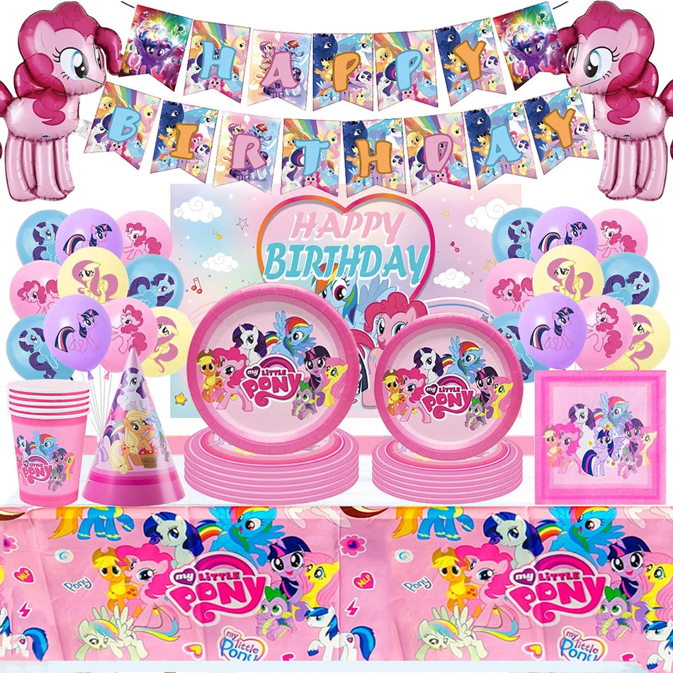 🔵 Pink Pony Theme Birthday Party Tableware Set - Disney Pony Party Decorations 🦄 - Cyprus
