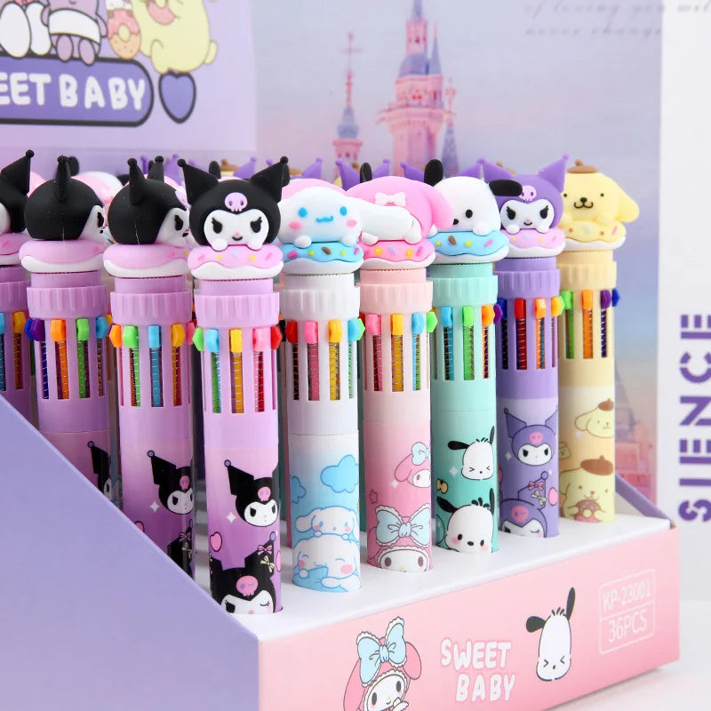 Sanrio Cartoon Ballpoint Pen 18/36pcs Kuromi Hello Kitty Cinnamoroll 10 Color 0.7 School Student Stationery Draw Wrirte Mark Pen - Cyprus