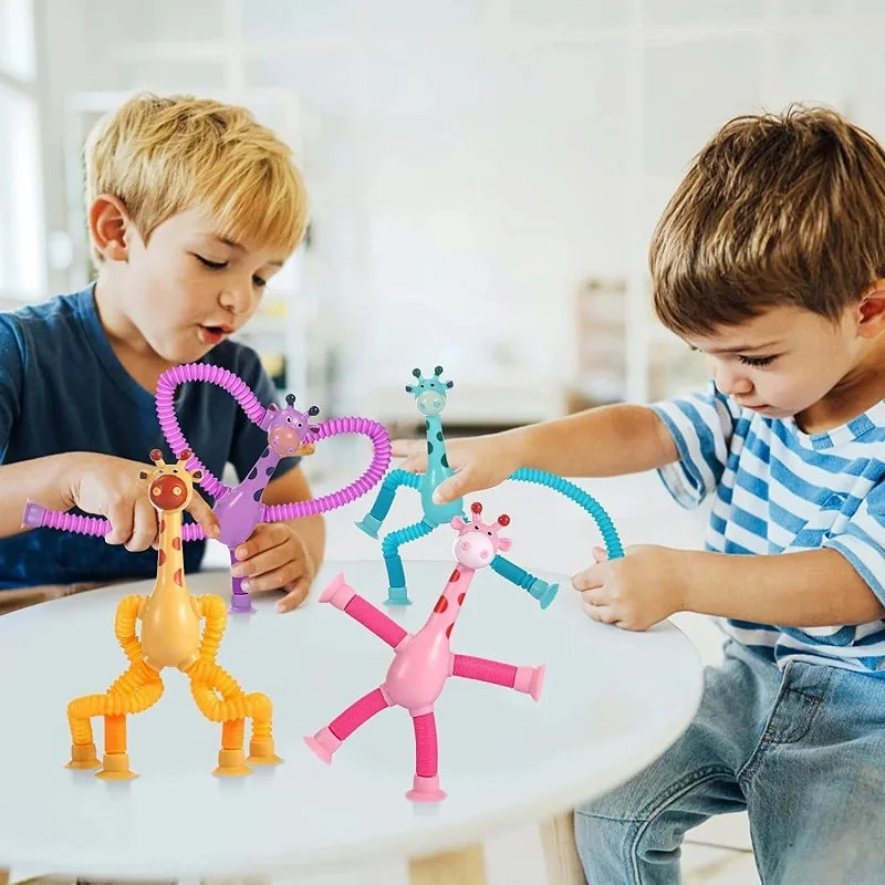 Kinder Saugnäpfe Spielzeug Poprohre Stress entlasten teleskopische Giraffe Handspielzeug sensorische Balgspielzeug Anti-Stress-Squeep-Spielzeug