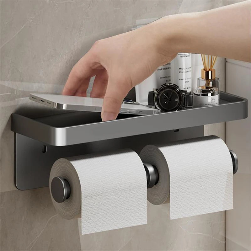 Space Aluminum Toilet Paper Holder Bathroom Wall Mount WC Paper Phone Holder Shelf Towel Roll Shelf Bathroom Accessories