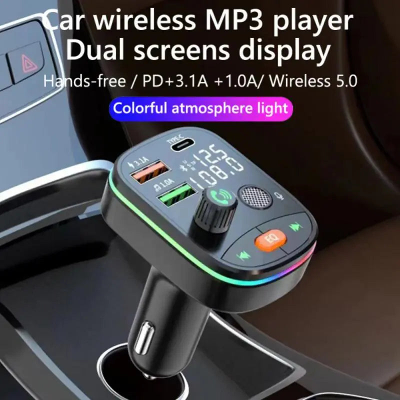 Автомобильный Bluetooth 5.0 FM -передатчик беспроводной обработки Audio Care Car Mp3 Player 2USB Аксуары для быстрого зарядного устройства.