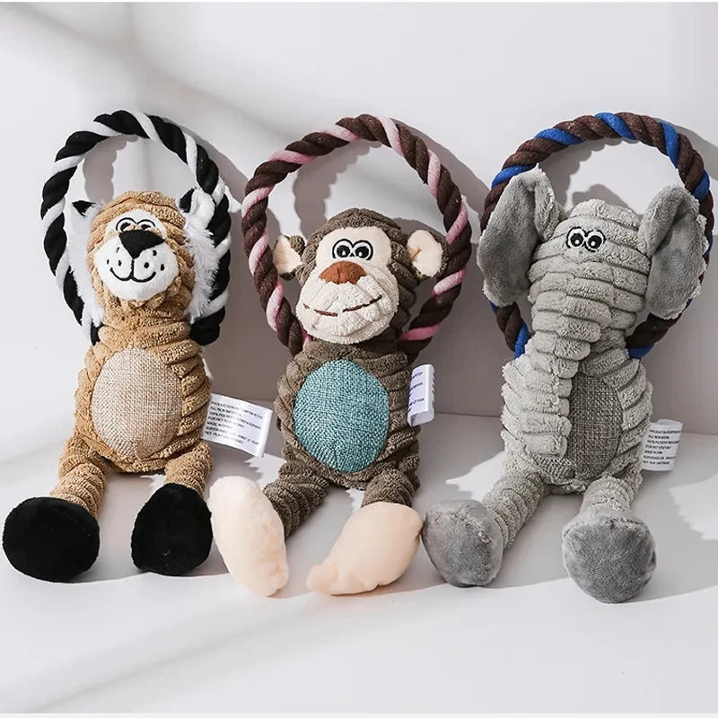 Σκύλος βελούδινης παιχνιδιών Pet Squeaky Animal Toy Dog Dog Resistant Clean Teeth Chew Toy Pet Supplies Interactive Toys Lion Elepant Monkey