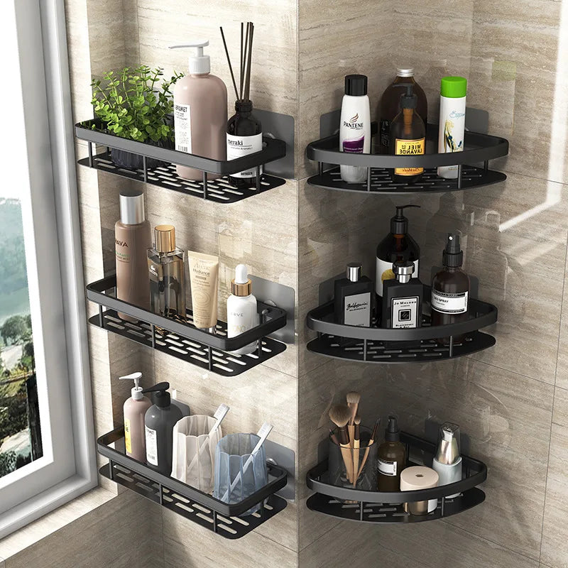 🔵 Bathroom Shelf Makeup Storage Organizer Aluminum Alloy Shampoo Rack Shower Shelf Bathroom Accessories No Drill Wall Shelf