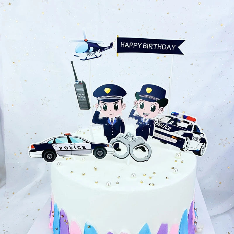 🔵 Police Cake Toppers Policeman Plane Handcuffs Call Machine Decoration - Cyprus