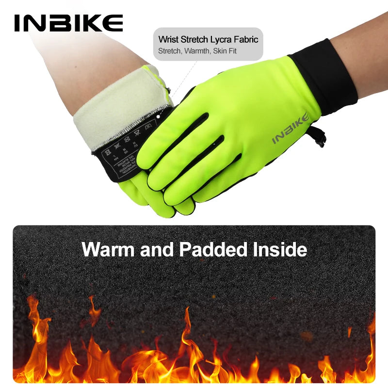 INBIKE kış bisiklet eldiveni erkekler kadınlar için sıcak polar bisiklet eldiveni sürme bisiklet eldiveni su geçirmez dokunmatik ekran aksesuarları