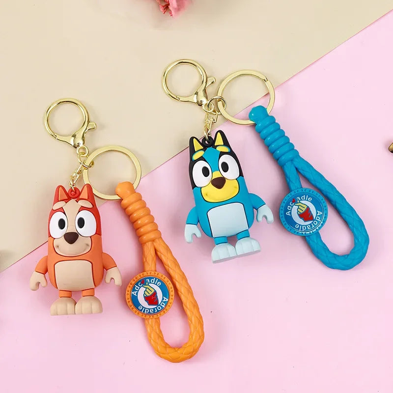 🔵 Hot Bluey Family Cartoon PVC Keychain Cute Dog Doll Bingo Bag Pendant Creative Birthday Gift Backpack keys Decorations