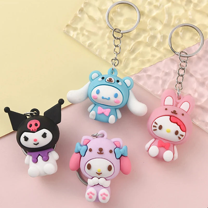 Cute Animated Cartoon Sanrio Keychain Kuromi Melody Cinnamoroll Silicone Keyring Backpack Accessories Decorations