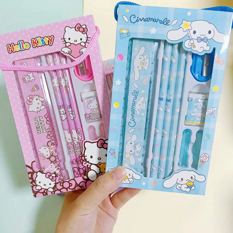 Sanrio Stationery Set Pencil Eraser Ruler Kawaii My Melody Kuromi Cinnamoroll Painting Primary School Supplies Student Kid Gift