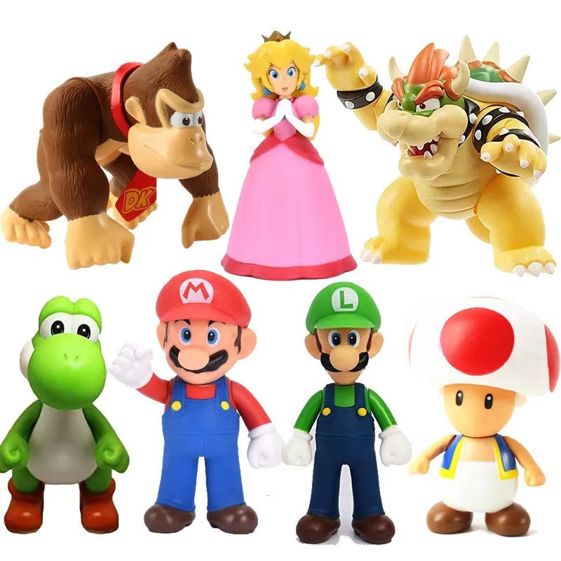 🔵 Super Mario Bros Doll Yoshi Peach Princess Toad Action Figure Toys Mario Luigi Kids Kids Xmas Birthday Gift Cake Decoration Model