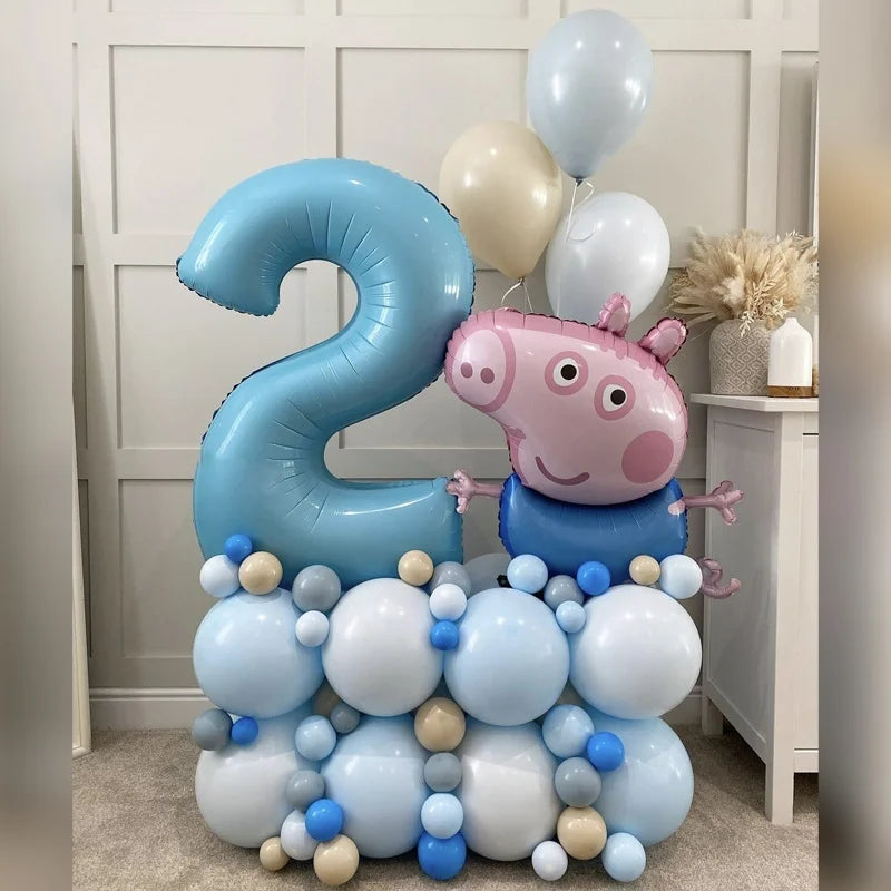 🔵 76pcs Peppa Domuz Balonu Mutlu Yıllar Dekorasyon Seti Çocuk Numarası Balon - Kıbrıs