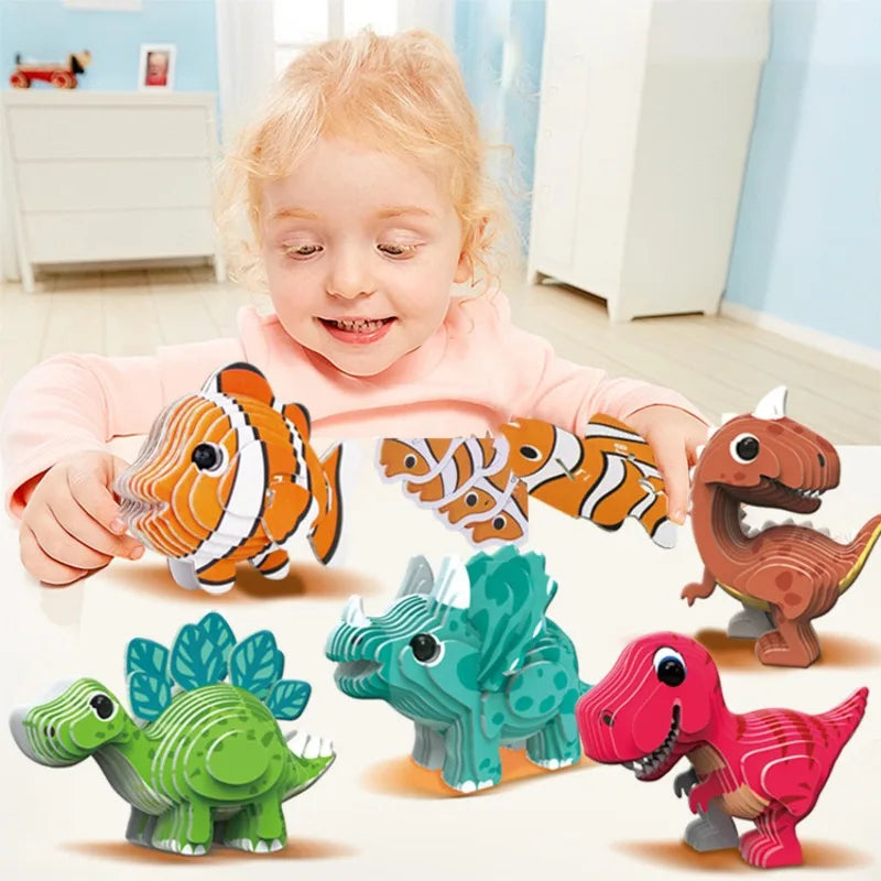 Novel Cartoon Animal 3DPuzzle for Kid Puzzle Toy Paper Dinosaur Model Assembly Early Child Educat Cognitive Toy Parentchild Game