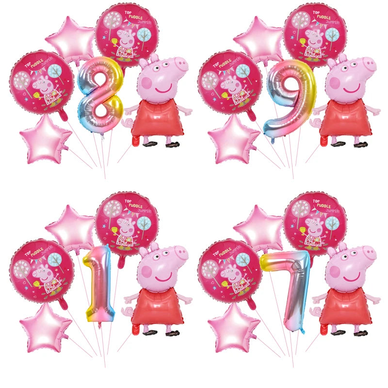 🔵 6pcs Peppa Pig Foil Balloons Set Kids Party Decorations - Cyprus