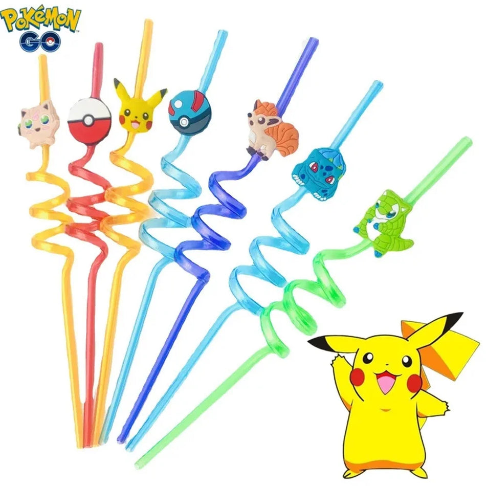🔵 Pokemon Pikachu Reusable Plastic Straws for Kids Birthday Party Decor - Cyprus