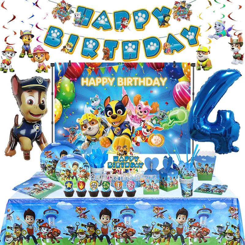 🔵 Chase Paw Patrol Birthday Party Decoration Gift Toy Watch Aluminum Foil Balloons Event Supplies New Banner Disposable Tableware