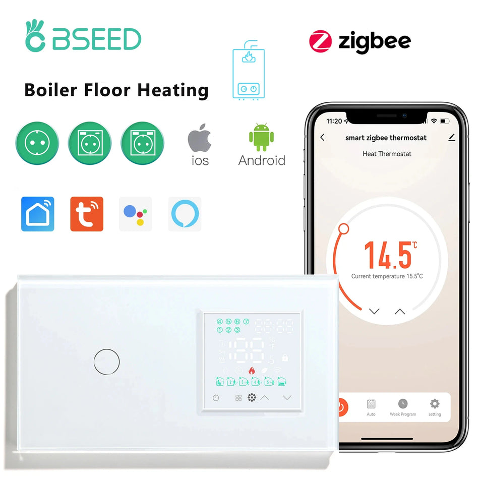 BSEED Boiler Zigbee Thermostat LED Touch Screen Switches - Smart Temperature Controller