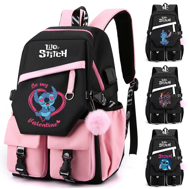 Lilo Stitch Backpack Teen School Bag Anime Rucksack USB Travel & School Bag - Cyprus