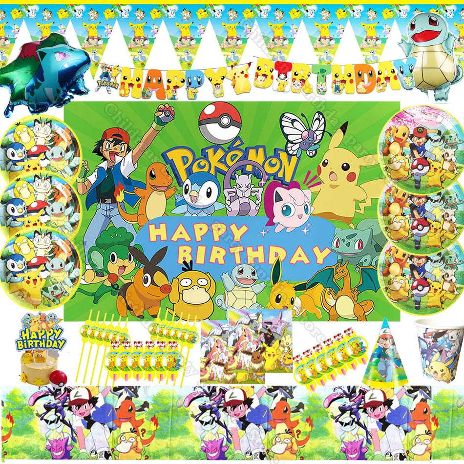 Game Pokemon Cartoon Pikachu Party liefert Dekorationspapiergeschirr 32 -Zoll -Nummer Folie Ballon Boy Geburtstagszene Layout Spielzeug