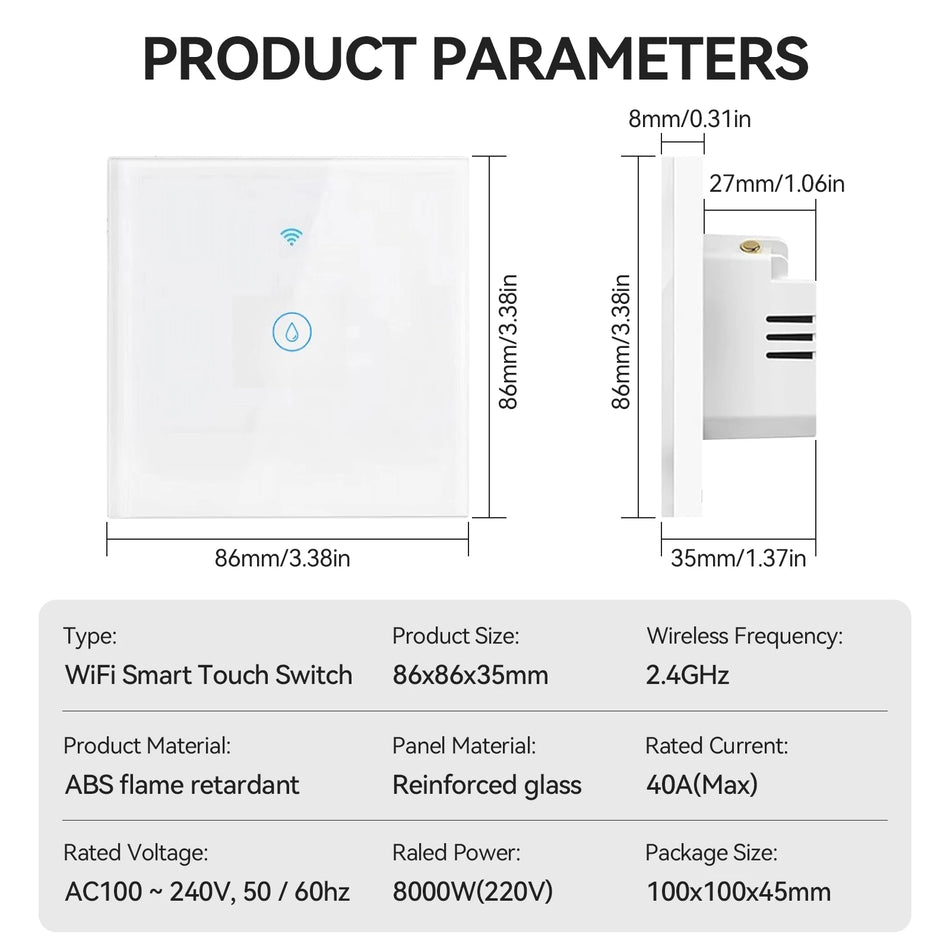 Interrupteur tactile WiFi Smart Minco Heat pour chauffe-eau avec contrôle vocal