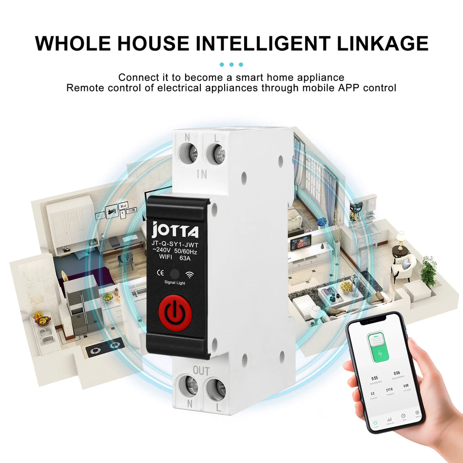 Disjoncteur de circuit intelligent Jotta WiFi MCB 1P + N 63A avec télécommande et surveillance de l'énergie