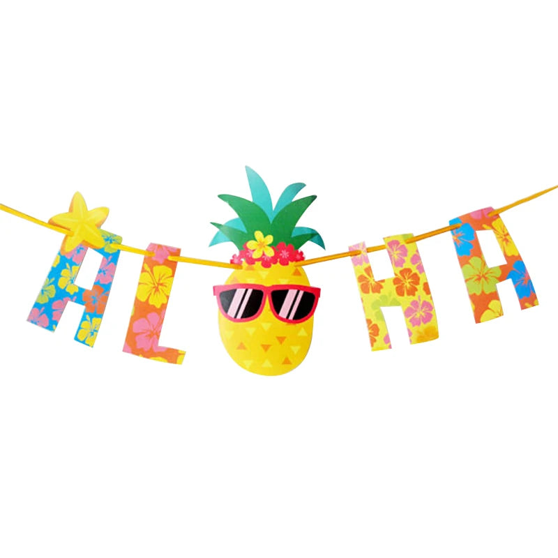 Tropical Hawaiian Party Decorations Set - Flamingo Garlands, Aloha Banner for Summer Beach Birthday Party Decoration