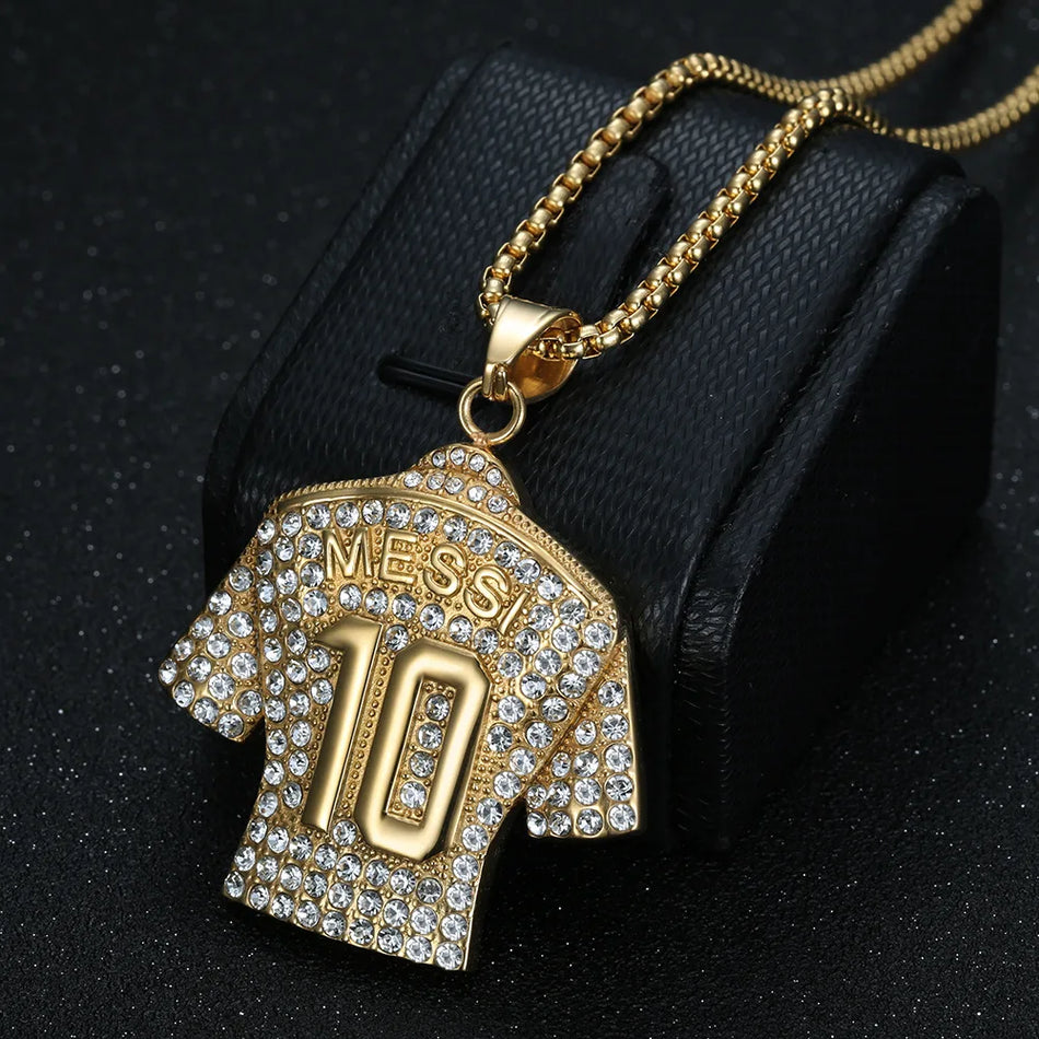 HNSP Lionel Messi 10 Jersey Pendant Chain Necklace for Soccer Fans - Cyprus