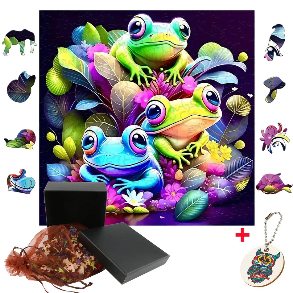 Top Quality Animal Cute Frog Jigsaw Wooden Puzzles Children Elegant Gifts Educational Toy Adults Family Puzzle Game Home Decor