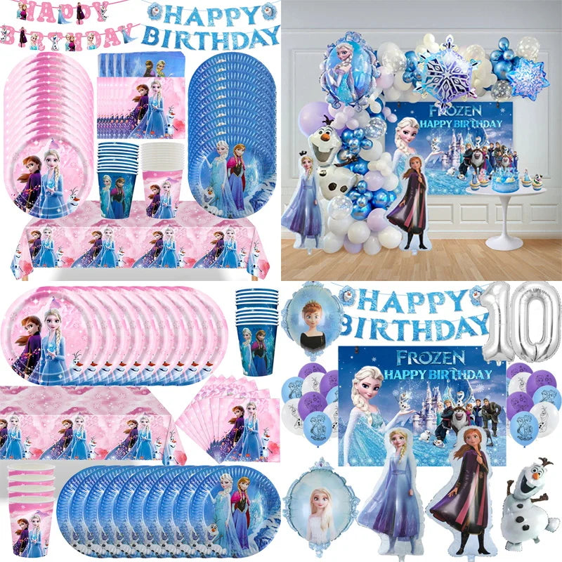 🔵 Disney Frozen Birthday Party Decoration Set with Anna Elsa Olaf Snowflake Banner Backdrop Balloons Kit Foil Garland Arch Balloon Baby Shower - Cyprus
