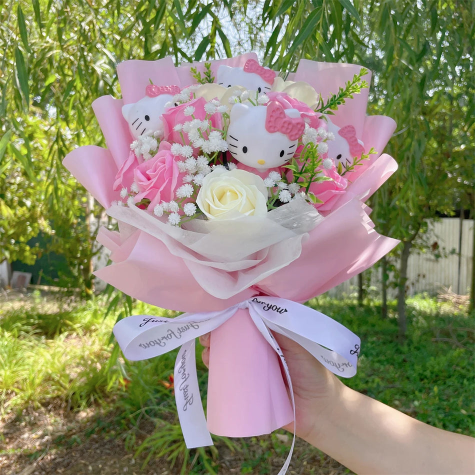 Kawaii Hello Kitty Katze Plüsch Puppen Rose Seife Blumen Bouquet