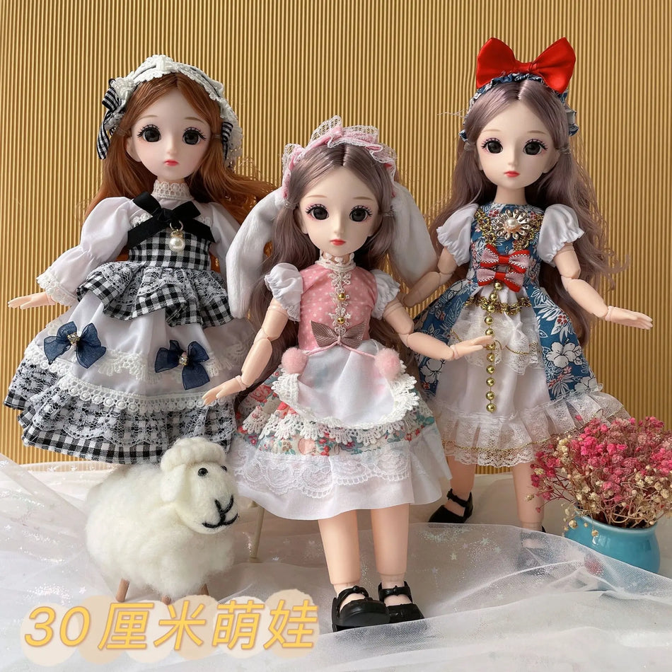 Full Set 1/6 Doll 30cm Anime Bjd Reborn Kawaii Girls Dress Up DIY Toys 23 Joint Movable Body With Clothes Skirt Hat Headdress