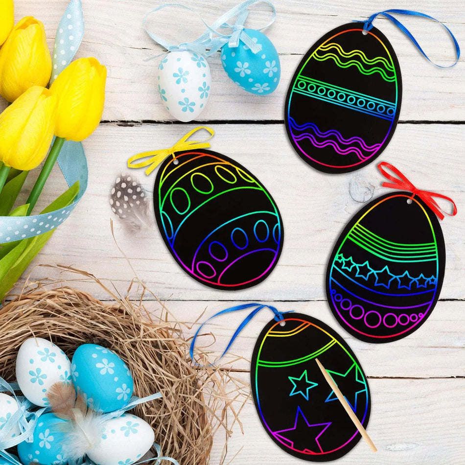 24PCS Crafts for Children Scratching Easter Egg Art Toys DIY Magic Color Ornaments Cute Easter Eggs Drawing Toys Decor Kid Party