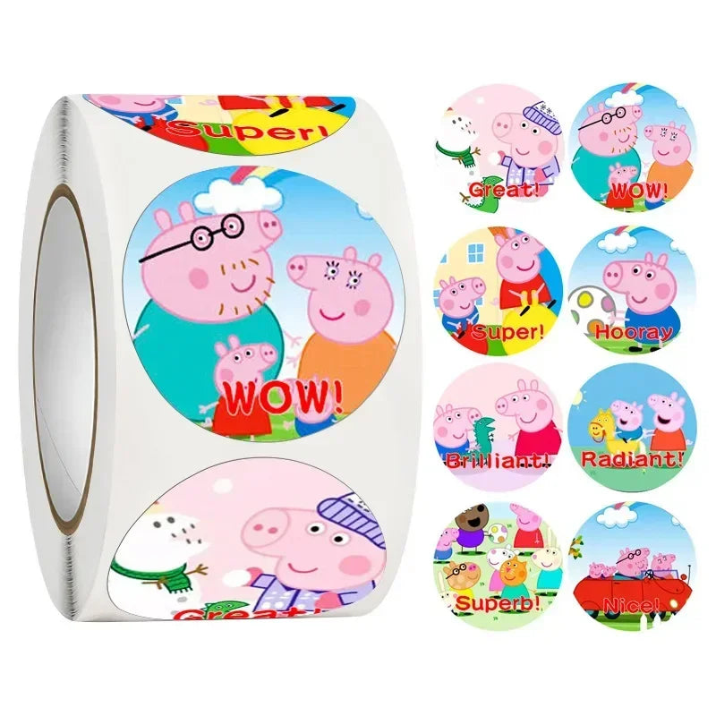 🔵 500PCS/roll Peppa Pig Family Kindergarten Reward Sticker Toy - Cyprus