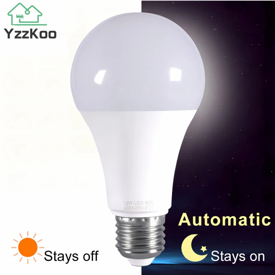 YzzKoo LED Dusk to Dawn Sensor Light Bulb - Auto ON/OFF - Various Wattages - Warm White - E27 Base