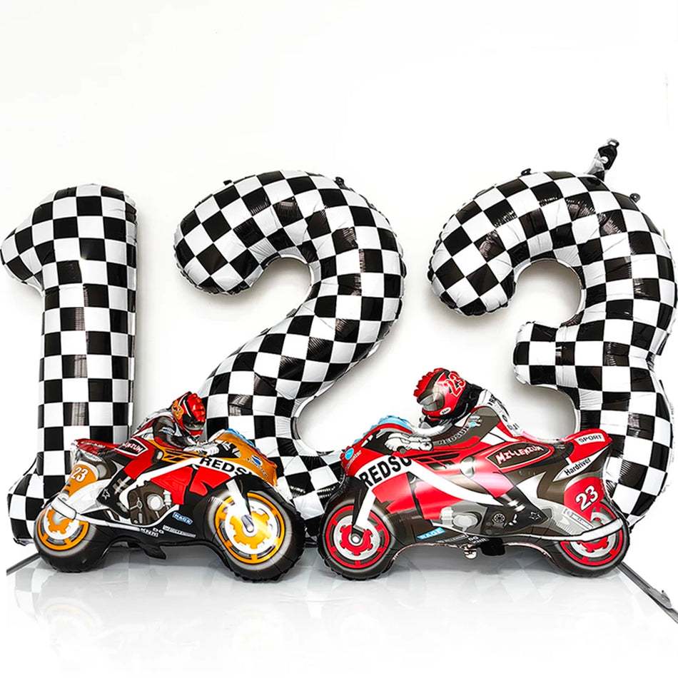 Checkered Number Balloon - Motorcycle Racing Birthday Party Supplies - Cyprus