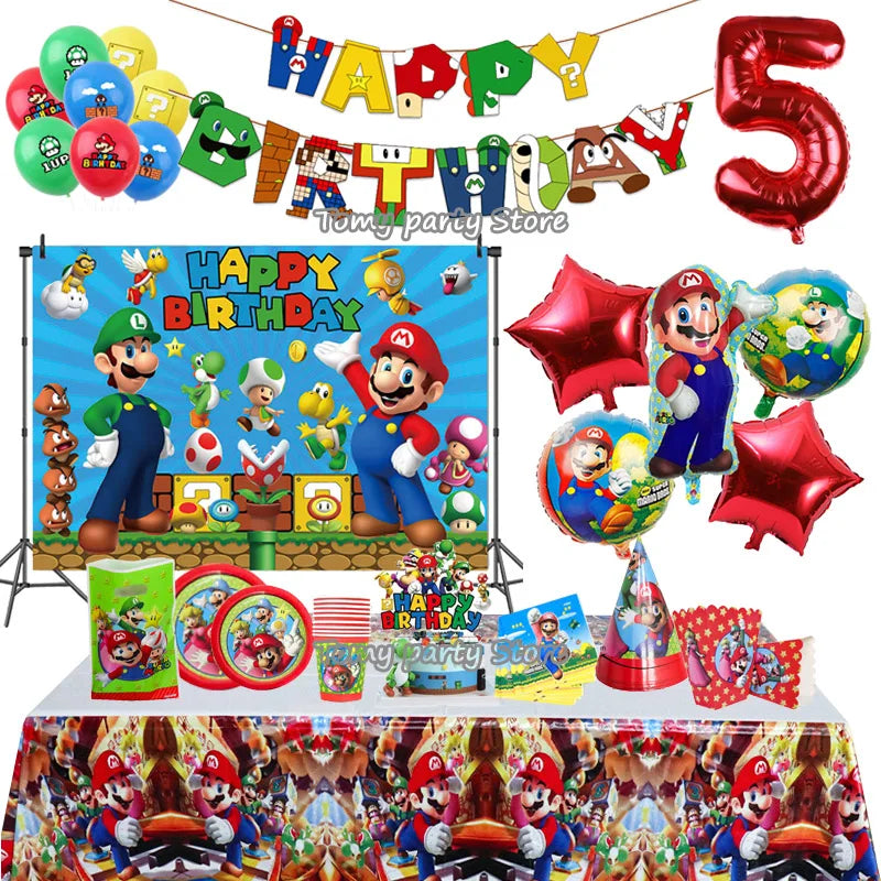 Mario Birthday Party Decoration Set - Balloons, Tableware, Backdrop - Cyprus