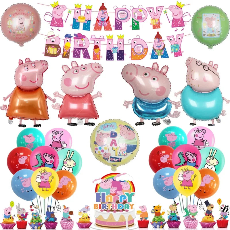 Peppa Domuz Balonları Ailesi Pembe George Rebecca Susy Parti Dekorasyon Çocuk Kek Topper - Kıbrıs