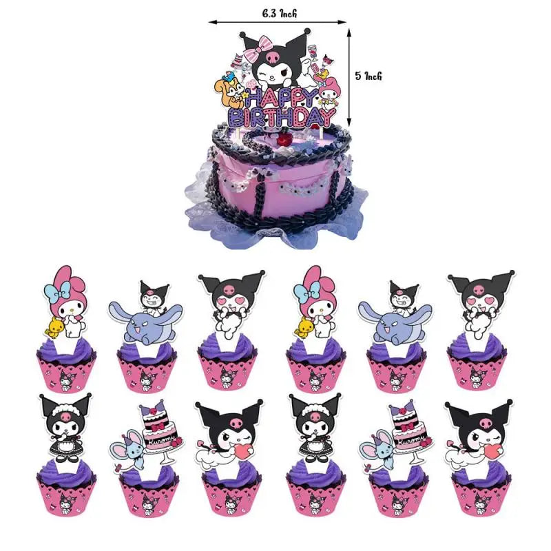 Sanrio Anime Birthday Cake Flags Set - Kuromi & Cinnamoroll Decorations