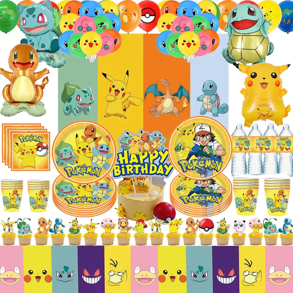 Pikachu Party Decor Set - Poké Ball Tableware & Backdrop for Kids - Cyprus