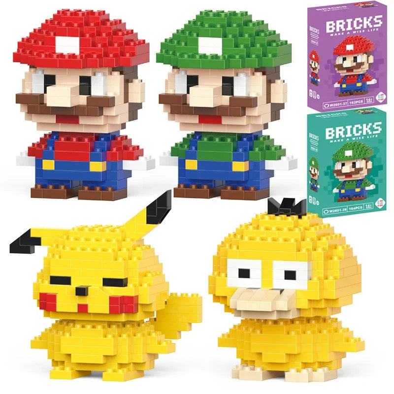 Mini Mario Building Block Cute Anime Cartoon Mario Bros Luigi Assembled Model Building Blocks Kids Puzzle Doll Toy Birthday Gift