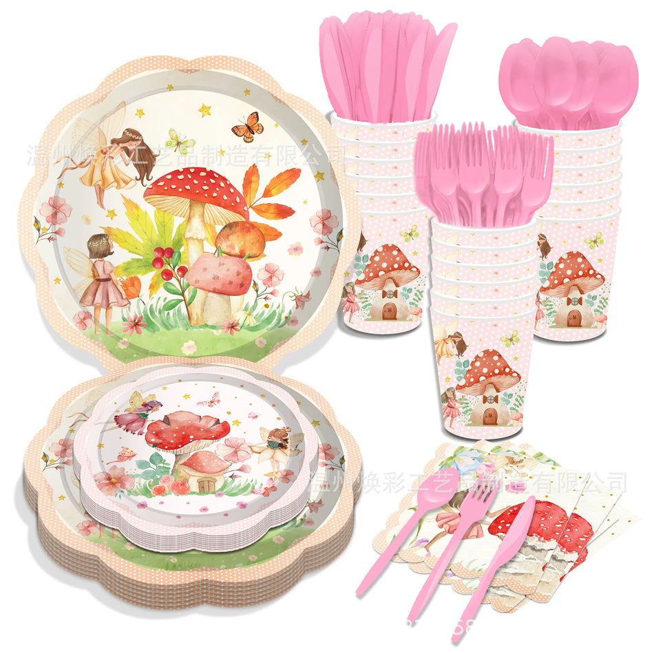 Mushroom Flower Fairy Disposable Tableware Set - Cyprus