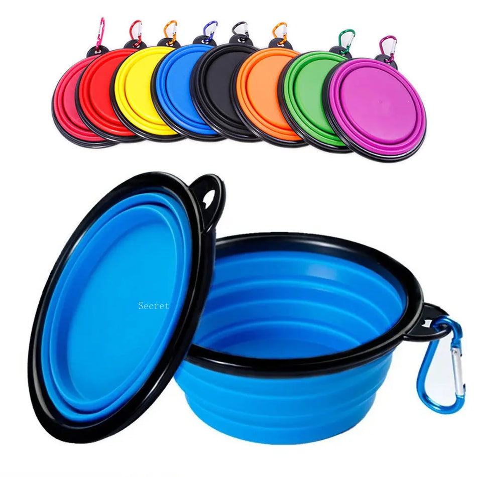 Collapsible Silicone Dog Bowl with Carabiner for Travel and Camping