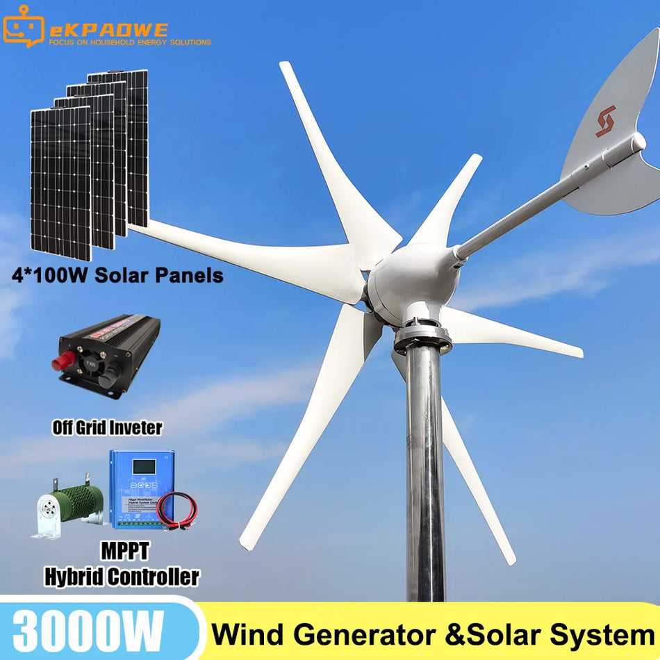 3000W Horizontal Wind Turbine Generator for 12V, 24V, 48V Systems