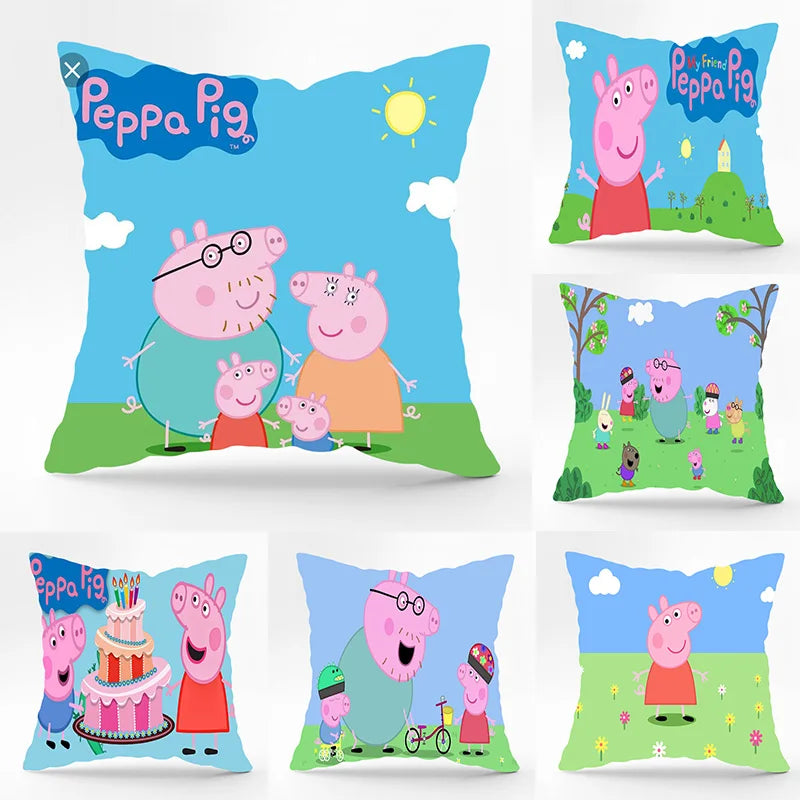 🔵 Peppa Pig Family Cute Print Pillow Cover 45x45cm - Cyprus