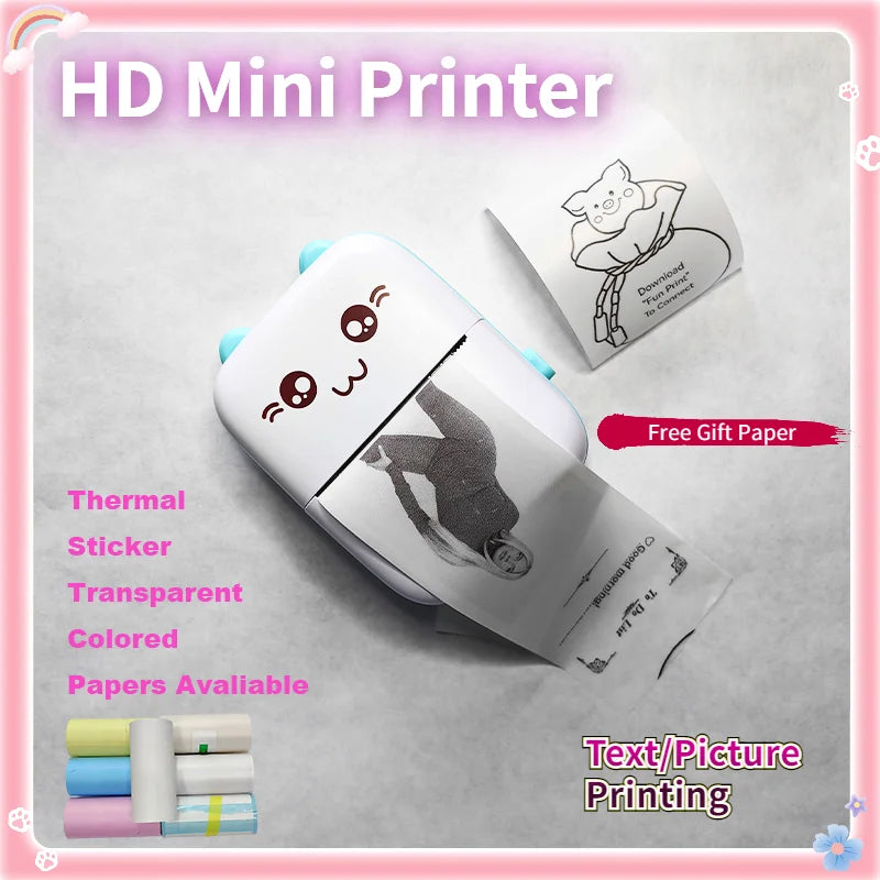 HD Mini Pocket Printer Xmas Gifts for Kids Portable Thermal Sticker Paper for Photos/Receipts/Notes/Lists/Label/Memo/Christmas